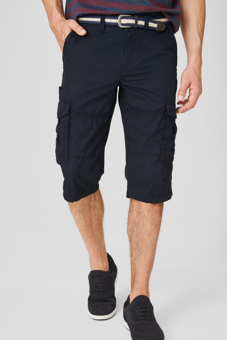 Sortky C&A Cargo Bermuda With Belt Panske Tmavo Modre | 6504LXFMO