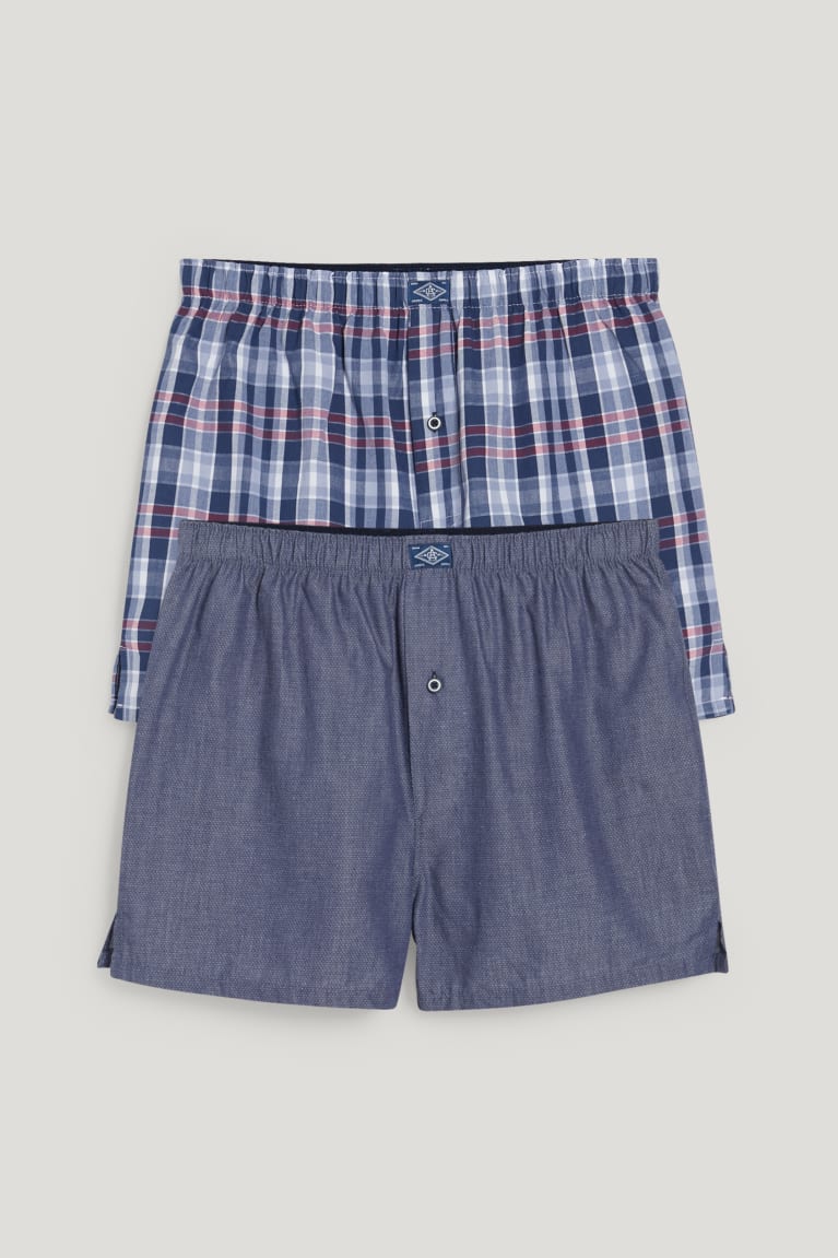 Spodne Pradlo C&A Multipack Of 2 Boxer Woven Organic Bavlnene Panske Tmavo Modre | 7693FCNRQ