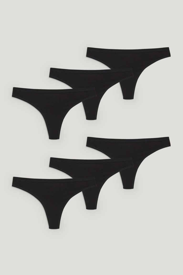 Spodne Pradlo C&A Multipack Of 6 Tanga Lycra® Damske Čierne | 7391BCIJN