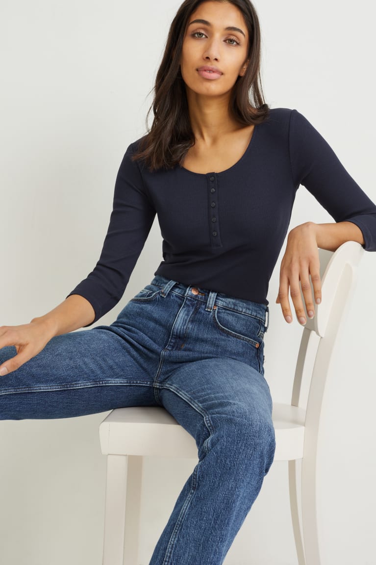 Topy C&A Basic Long Sleeve Damske Tmavo Modre | 0317UGNME