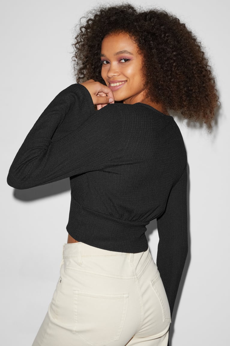 Topy C&A Clockhouse Cropped Long Sleeve Damske Čierne | 3248DYCWH