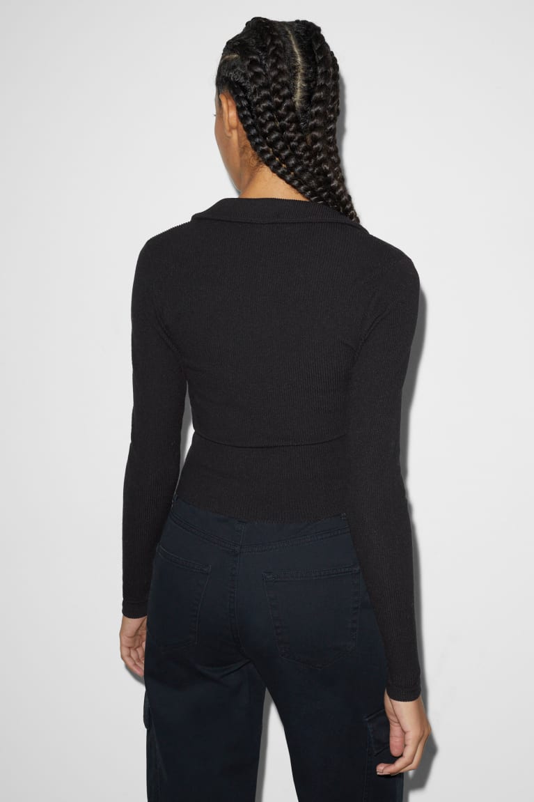 Topy C&A Clockhouse Cropped Long Sleeve Damske Čierne | 6395IAKXL