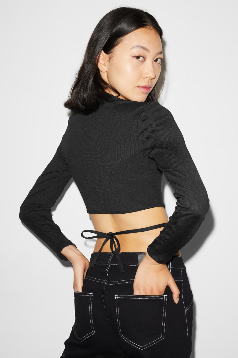 Topy C&A Clockhouse Cropped Long Sleeve Damske Čierne | 7923NTOLX