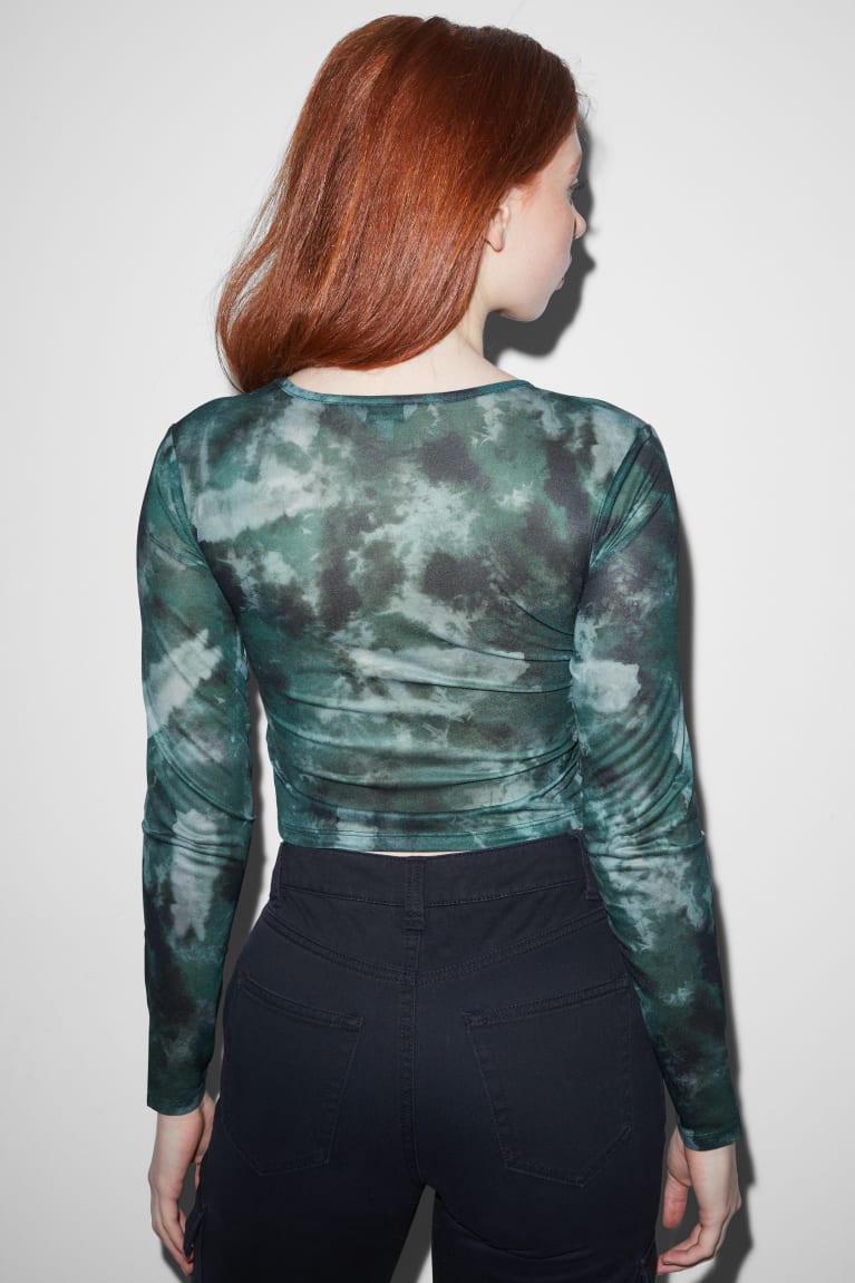 Topy C&A Clockhouse Cropped Long Sleeve Damske Tmavo Zelene | 8493AYBVE