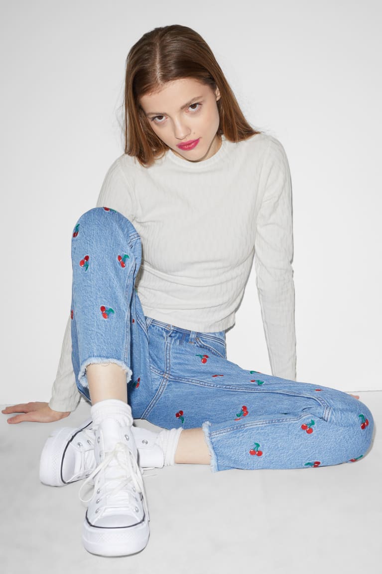 Topy C&A Clockhouse Long Sleeve Damske Biele | 7612VPBSL
