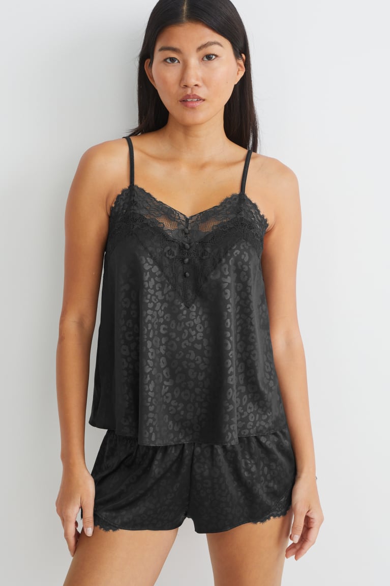 Topy C&A Pyjama Damske Čierne | 4825IXKPB