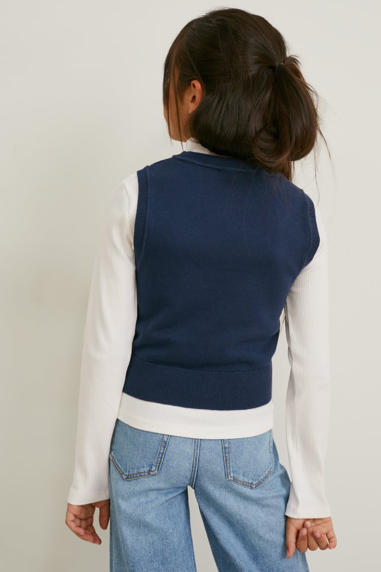 Topy C&A Set Slipover And Polo Neck 2 Piece Dievcenske Biele Modre | 3510ANUIG