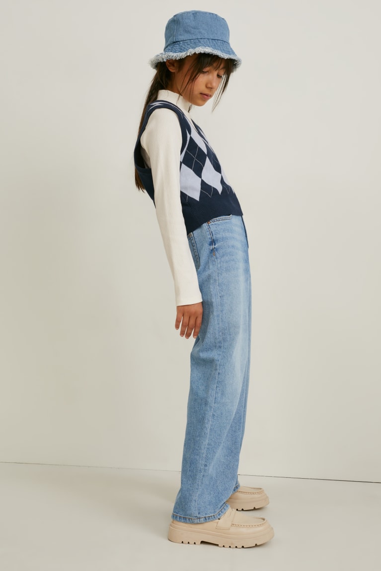 Topy C&A Set Slipover And Polo Neck 2 Piece Dievcenske Biele Modre | 3510ANUIG