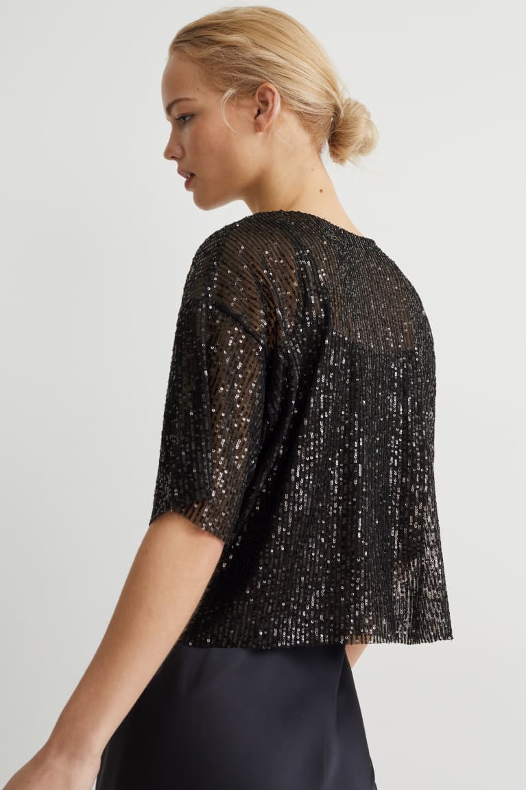 Tricko C&A SequinShiny Damske Čierne | 3718HSGUT
