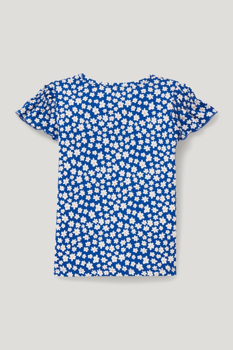 Tricko C&A Sleeve In-conversion Bavlnene Floral Dievcenske Modre | 5061WNEZT
